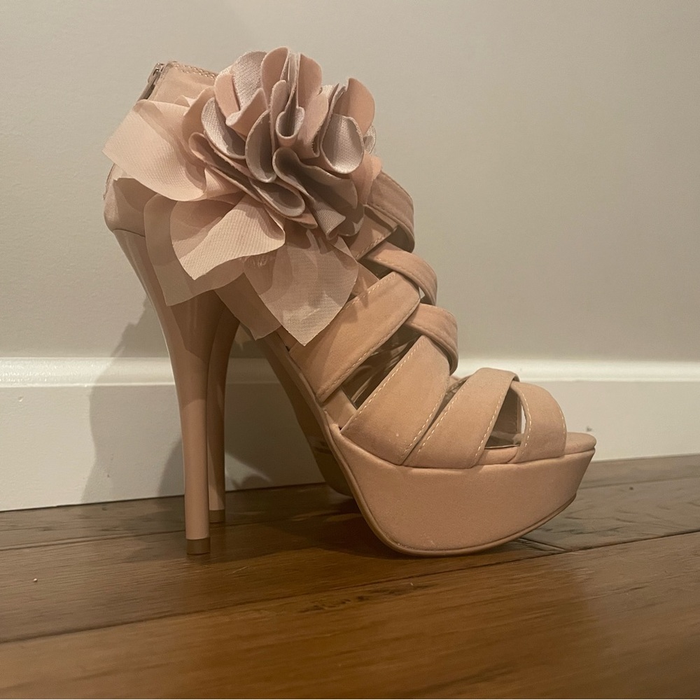 Nude Suede Platform Heels